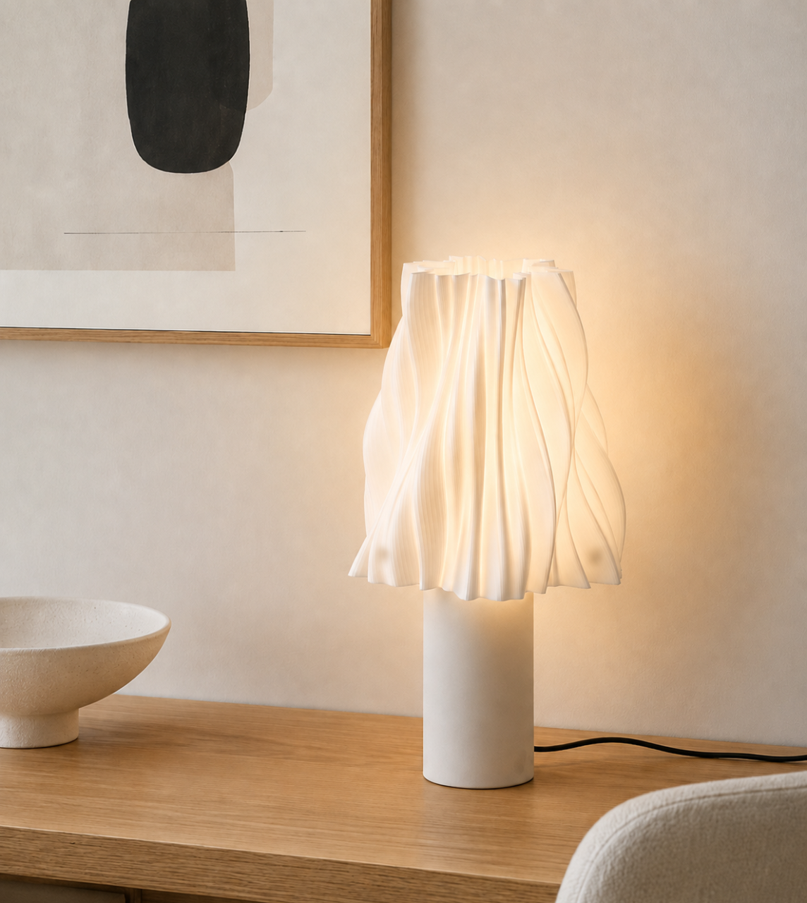 The Alpine Fold lamp illuminating a calm, considered interior