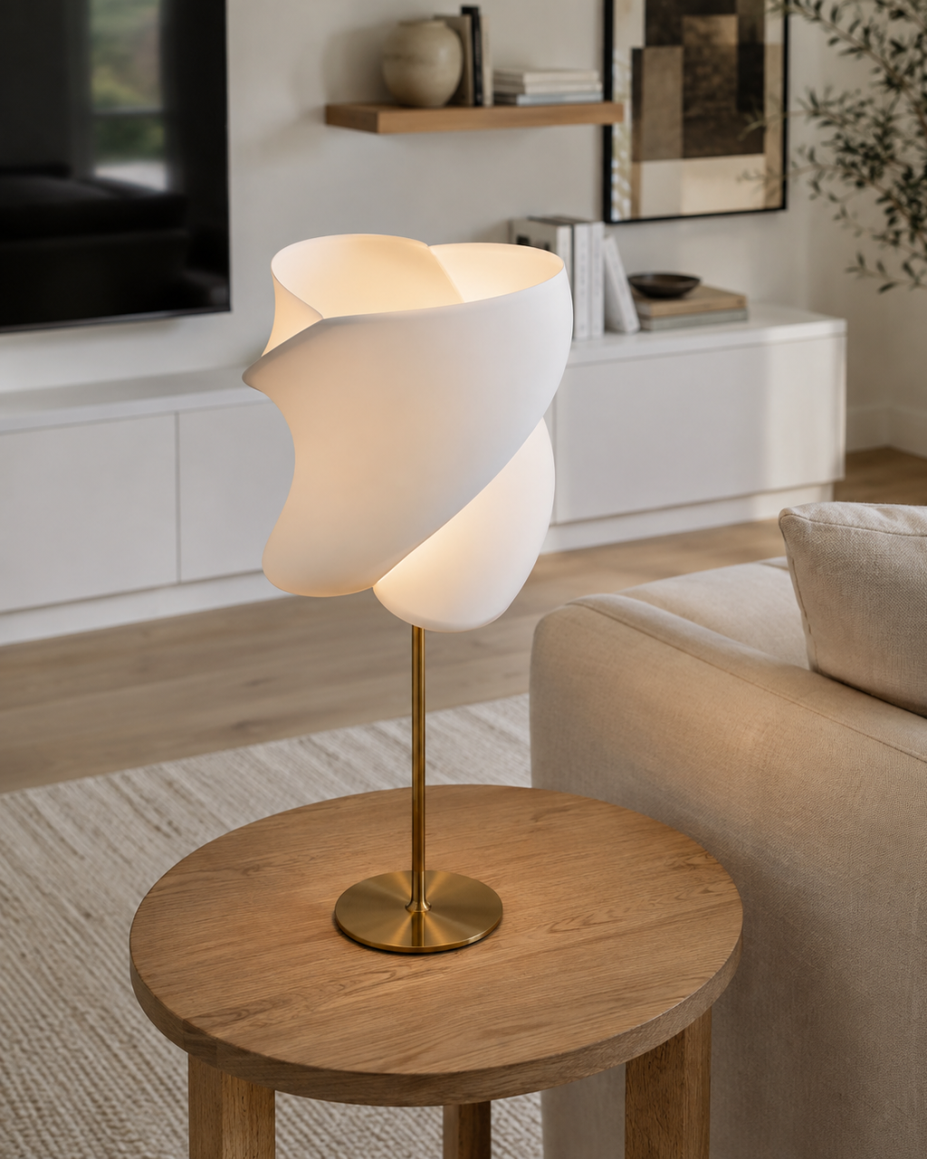 Petal Orbit lampshade in a warm modern interior